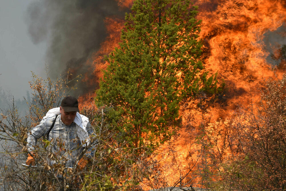 Rescuers and locals defended houses in Dinoš yesterday, Photo: BORIS PEJOVIC